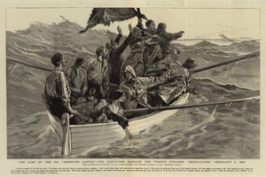 Het verlies van de S S Kenmure Castle, de overlevenden zien de Franse stoomboot Montataire, 4 februari 1883